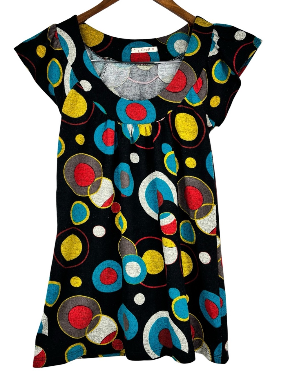 Closet Chico Abstract Circular Geometric Retro Inspired Scoop NeckTop Small